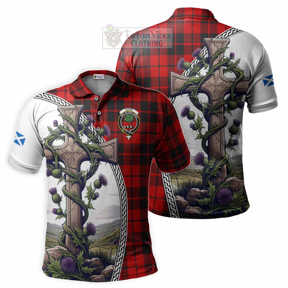 Tartan Vibes Clothing Hogg (Hog) Tartan Polo Shirt with Family Crest and St. Andrew's Cross Accented by Thistle Vines