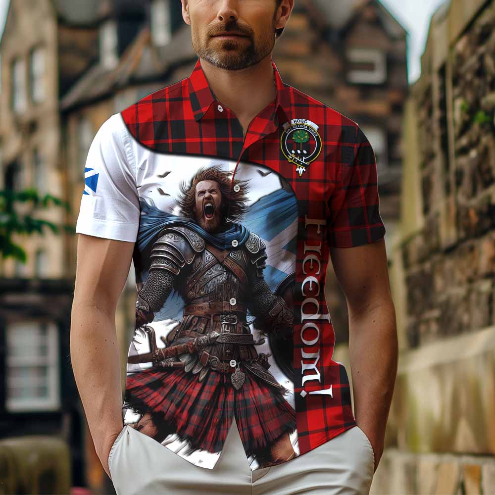 Tartan Vibes Clothing Hogg (Hog) Crest Tartan Short Sleeve Button Shirt Inspired by the Freedom of Scottish Warrior