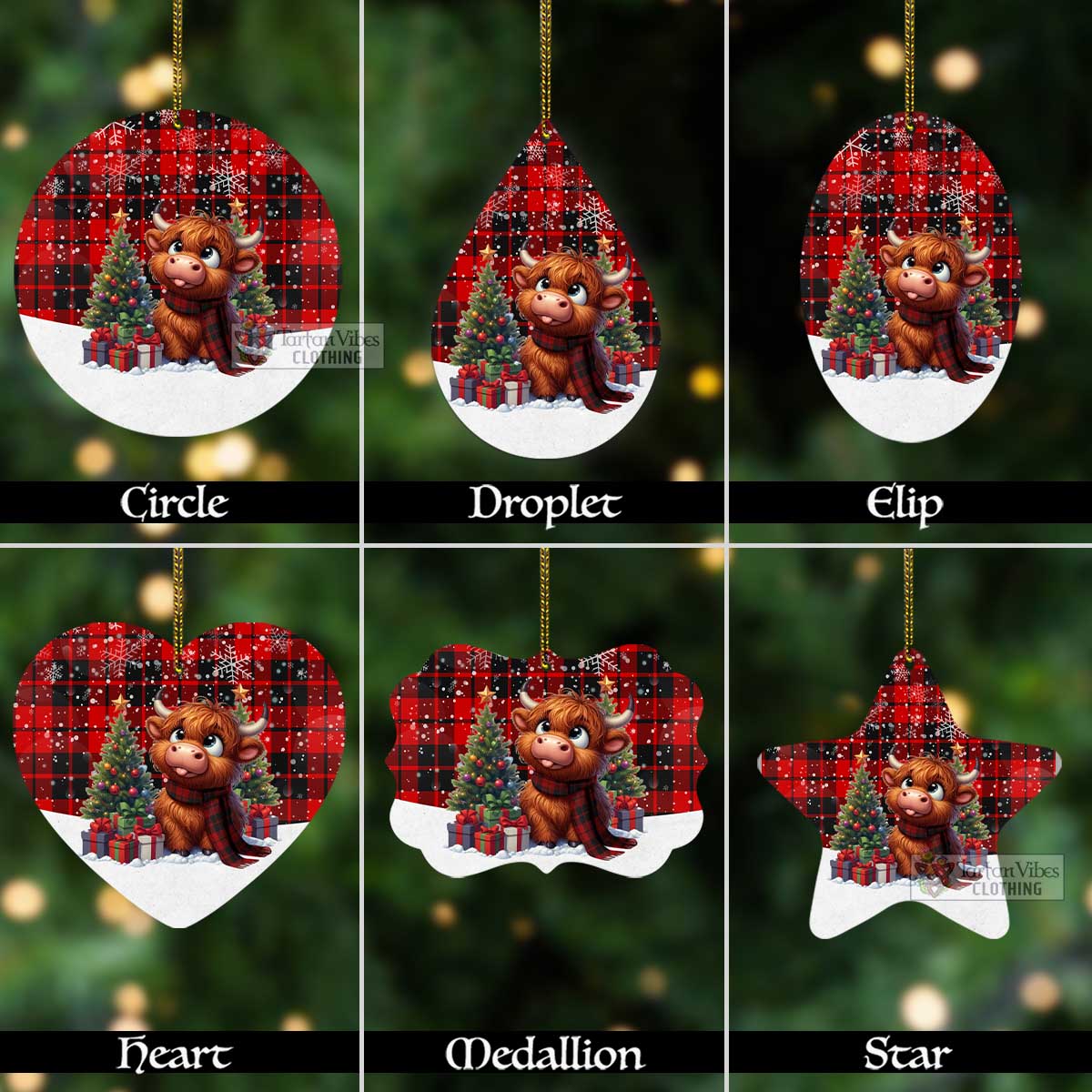 Tartan Vibes Clothing Hogg (Hog) Tartan Christmas Aluminium Ornament with Adorable Highland Coo