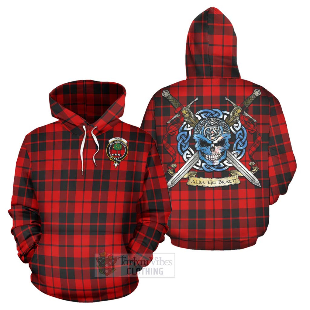 Tartan Vibes Clothing Hogg (Hog) Tartan Hoodie with Family Crest Celtic Skull Style