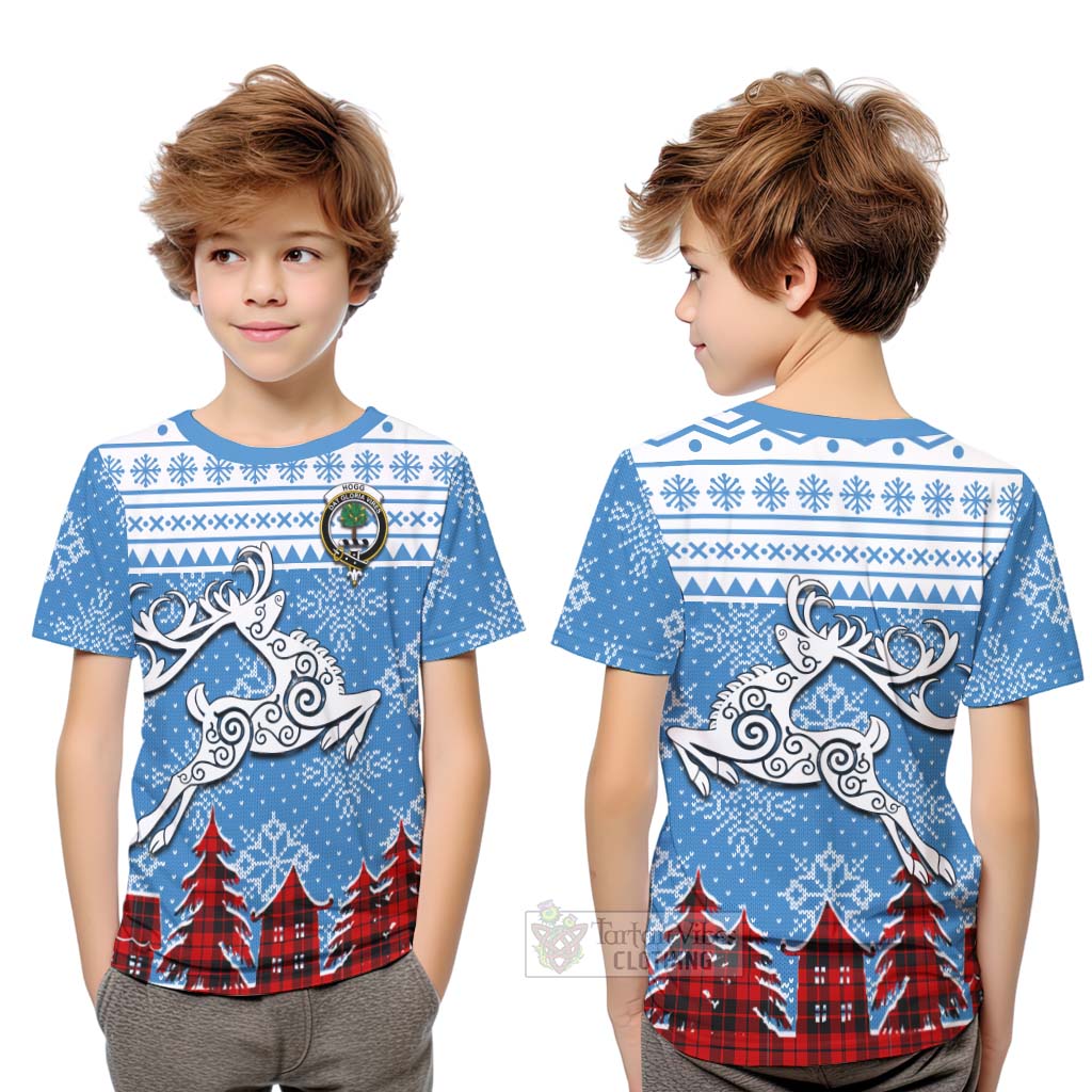 Tartan Vibes Clothing Hogg (Hog) Clan Christmas Kid T-Shirt Celtic Reindeer Style