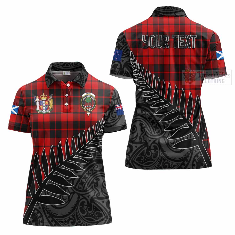 Tartan Vibes Clothing Hogg (Hog) Crest Tartan Women's Polo Shirt with New Zealand Silver Fern Half Style