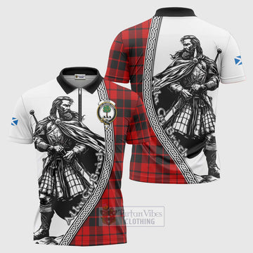 Hogg (Hog) Tartan Clan Crest Zipper Polo Shirt with Highlander Warrior Celtic Style