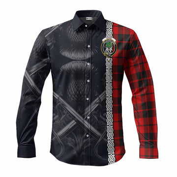 Hogg (Hog) Tartan Long Sleeve Button Shirt with Family Crest Cross Sword Thistle Celtic Vibes