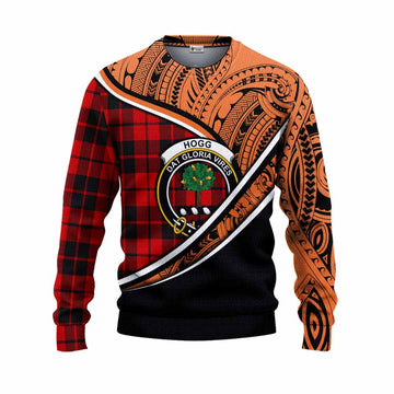 Hogg (Hog) Crest Tartan Knitted Sweater with Polynesian Vibes Style - Orange Version