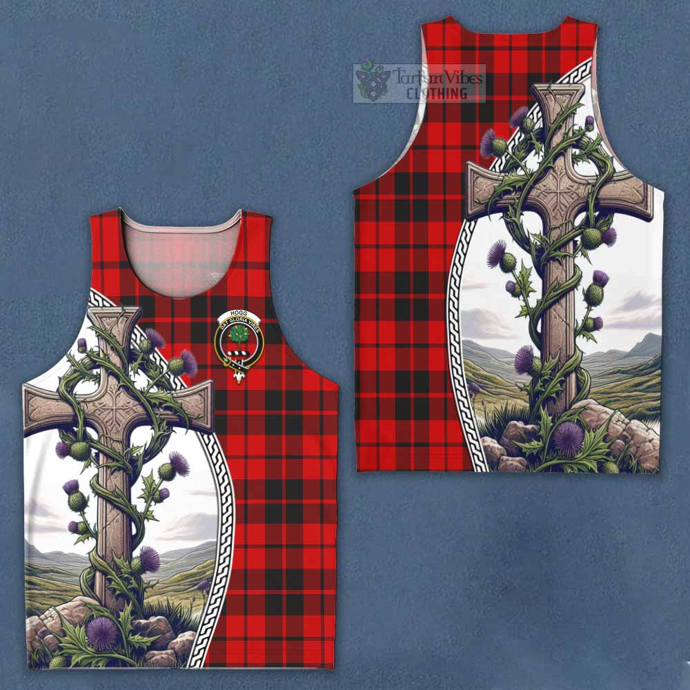 Tartan Vibes Clothing Hogg (Hog) Tartan Men's Tank Top with Family Crest and St. Andrew's Cross Accented by Thistle Vines