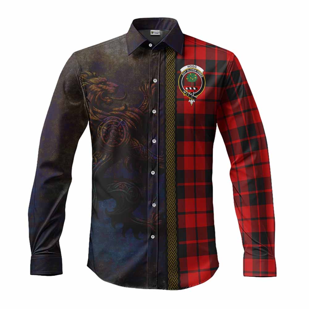 Hogg (Hog) Tartan Family Crest Long Sleeve Button Shirt Alba Gu Brath Be Brave Lion Ancient Style Men's Shirt S - Tartan Vibes Clothing