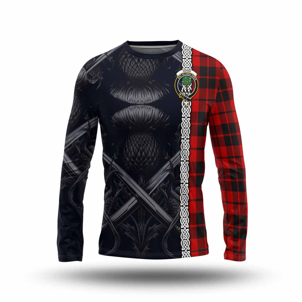 Tartan Vibes Clothing Hogg (Hog) Tartan Long Sleeve T-Shirt with Family Crest Cross Sword Thistle Celtic Vibes