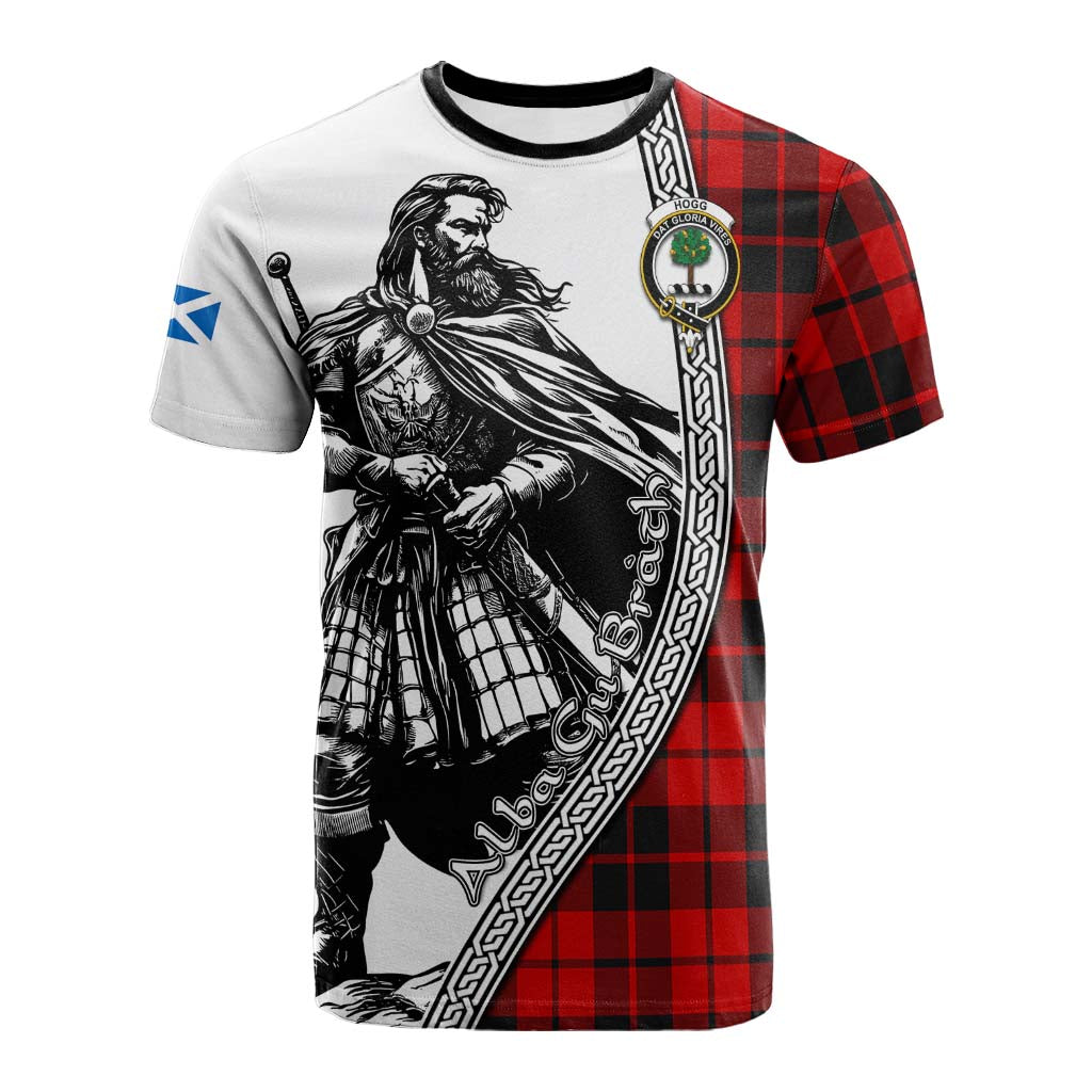 Hogg (Hog) Tartan Clan Crest Cotton T-shirt with Highlander Warrior Celtic Style