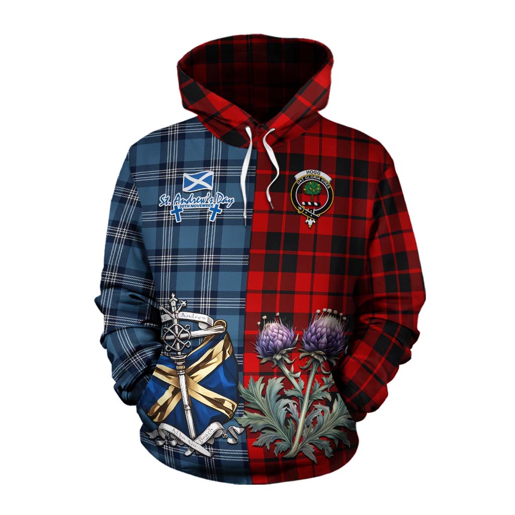 Tartan Vibes Clothing Hogg (Hog) Tartan Cotton Hoodie Happy St. Andrew's Day Half Tartan Style