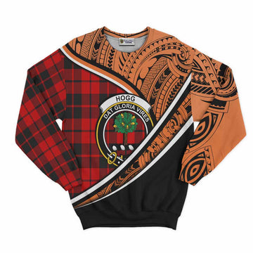 Hogg (Hog) Crest Tartan Sweatshirt with Polynesian Vibes Style - Orange Version