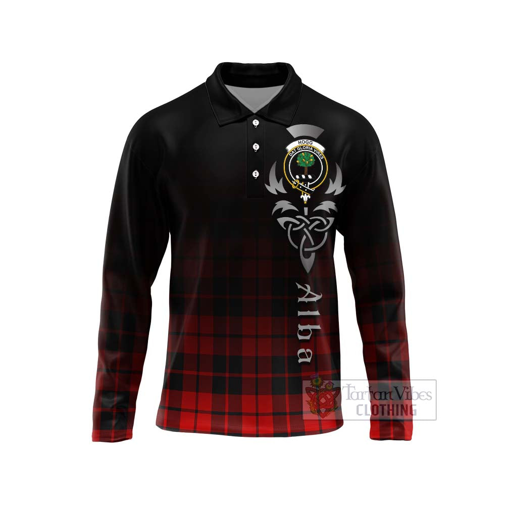 Tartan Vibes Clothing Hogg (Hog) Tartan Long Sleeve Polo Shirt Featuring Alba Gu Brath Family Crest Celtic Inspired