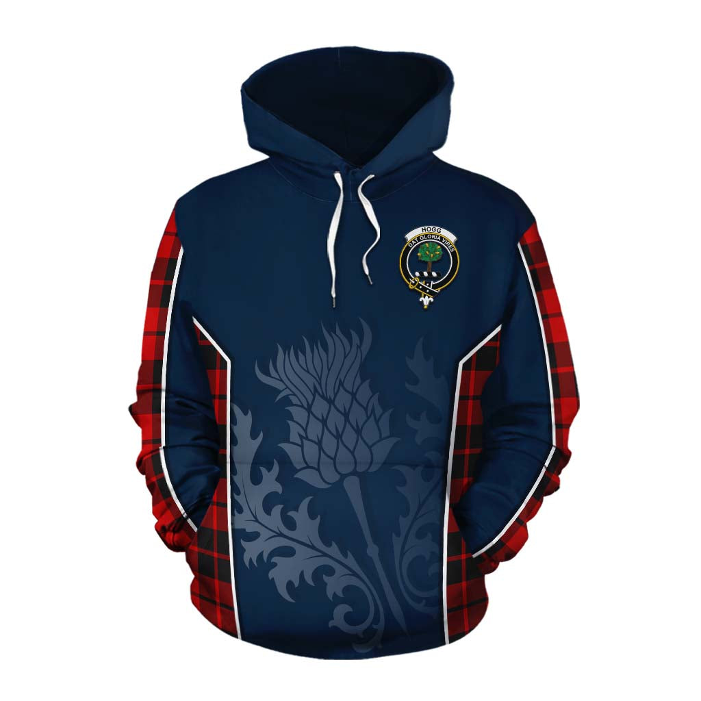 Tartan Vibes Clothing Hogg (Hog) Tartan Cotton Hoodie with Family Crest and Scottish Thistle Vibes Sport Style