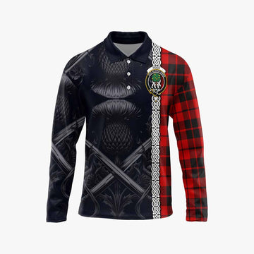 Hogg (Hog) Tartan Long Sleeve Polo Shirt with Family Crest Cross Sword Thistle Celtic Vibes