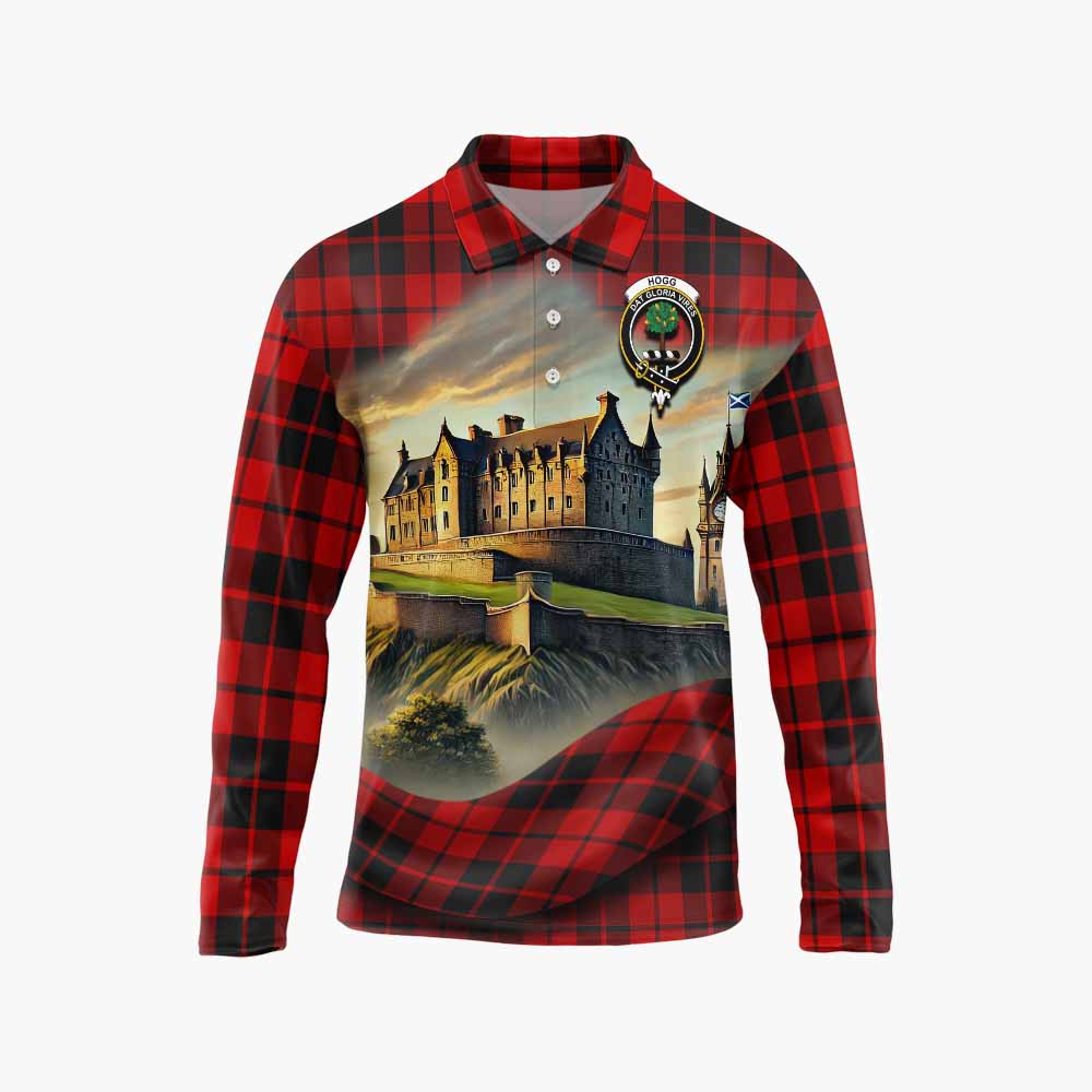 Hogg (Hog) Tartan Family Crest Long Sleeve Polo Shirt with Scottish Ancient Castle Style Unisex - Tartan Vibes Clothing