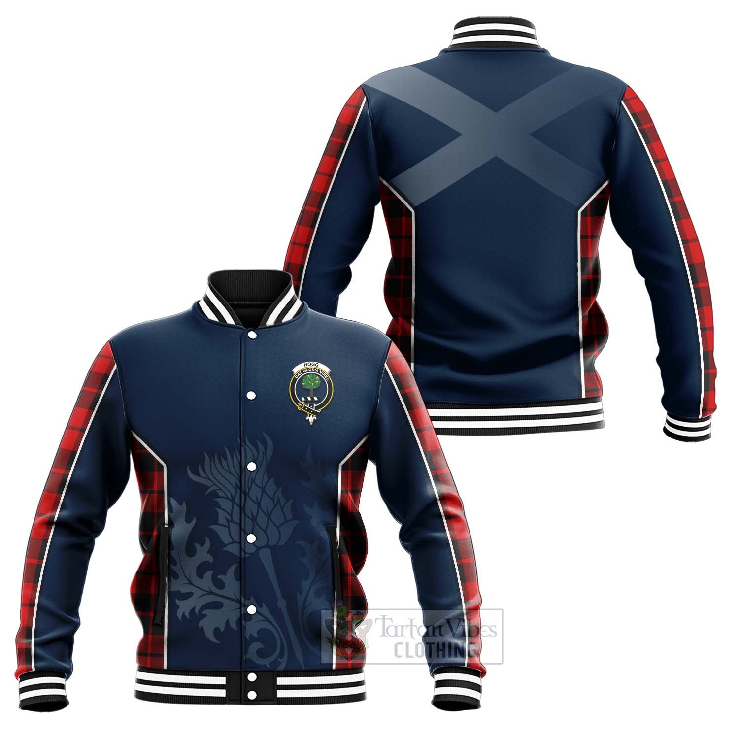 Tartan Vibes Clothing Hogg (Hog) Tartan Baseball Jacket with Family Crest and Scottish Thistle Vibes Sport Style