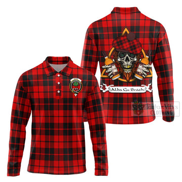 Hogg (Hog) Tartan Long Sleeve Polo Shirt with Family Crest and Bearded Skull Holding Bottles of Whiskey