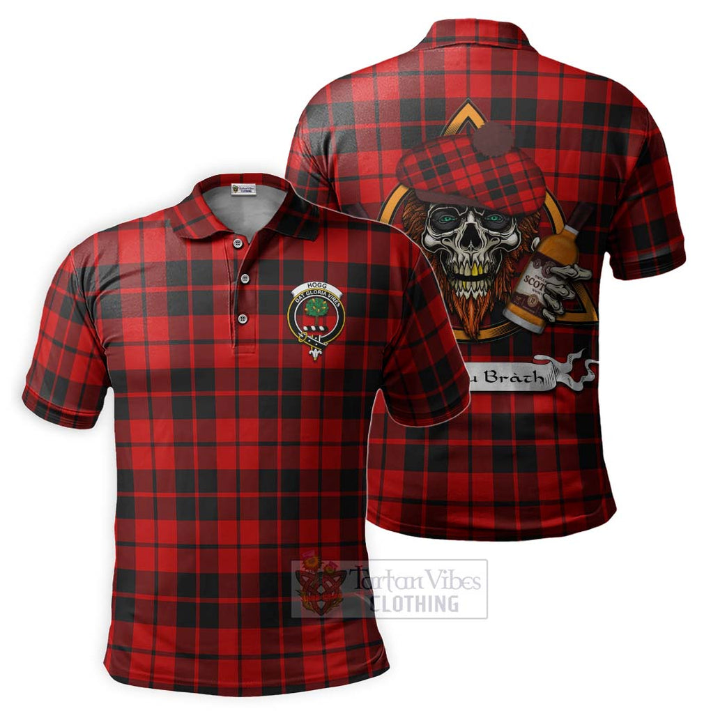 Tartan Vibes Clothing Hogg (Hog) Tartan Polo Shirt with Family Crest and Bearded Skull Holding Bottles of Whiskey