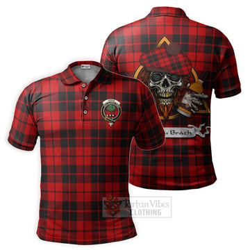 Hogg (Hog) Tartan Polo Shirt with Family Crest and Bearded Skull Holding Bottles of Whiskey