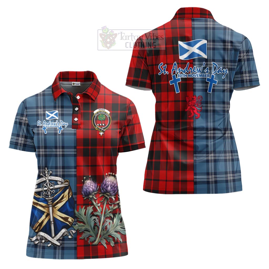 Tartan Vibes Clothing Hogg (Hog) Tartan Women's Polo Shirt Happy St. Andrew's Day Half Tartan Style