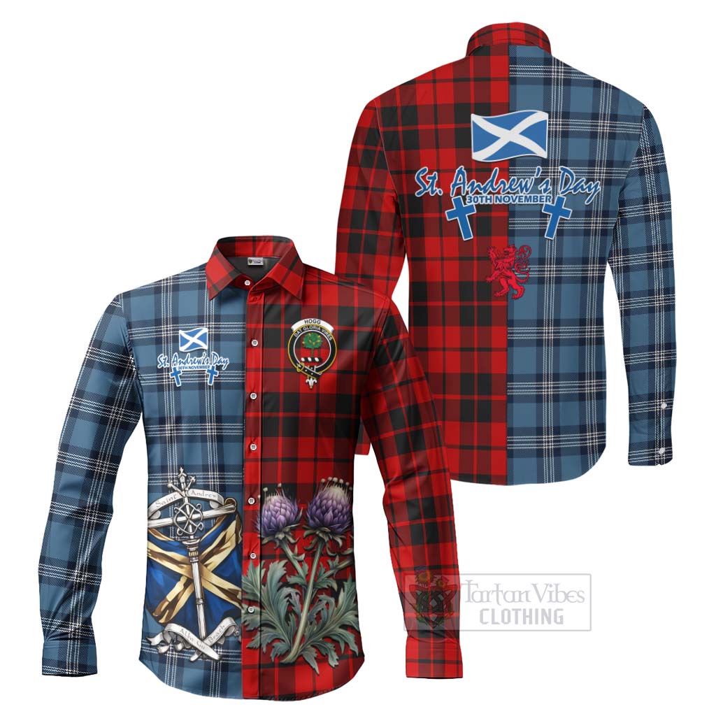 Tartan Vibes Clothing Hogg (Hog) Tartan Long Sleeve Button Shirt Happy St. Andrew's Day Half Tartan Style