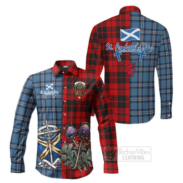 Hogg (Hog) Tartan Long Sleeve Button Shirt Happy St. Andrew's Day Half Tartan Style