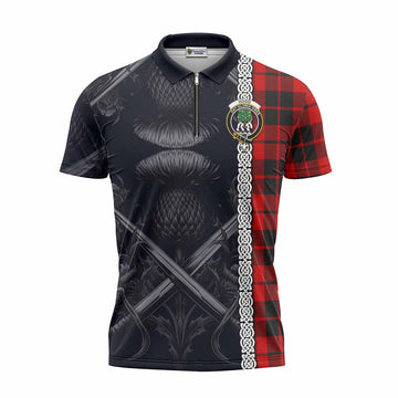 Hogg (Hog) Tartan Zipper Polo Shirt with Family Crest Cross Sword Thistle Celtic Vibes