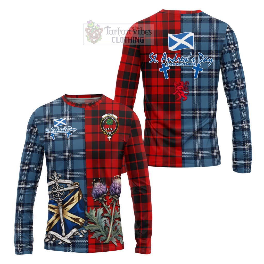 Tartan Vibes Clothing Hogg (Hog) Tartan Long Sleeve T-Shirt Happy St. Andrew's Day Half Tartan Style