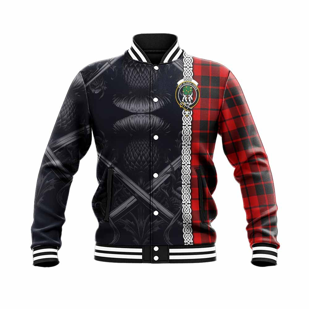 Tartan Vibes Clothing Hogg (Hog) Tartan Baseball Jacket with Family Crest Cross Sword Thistle Celtic Vibes