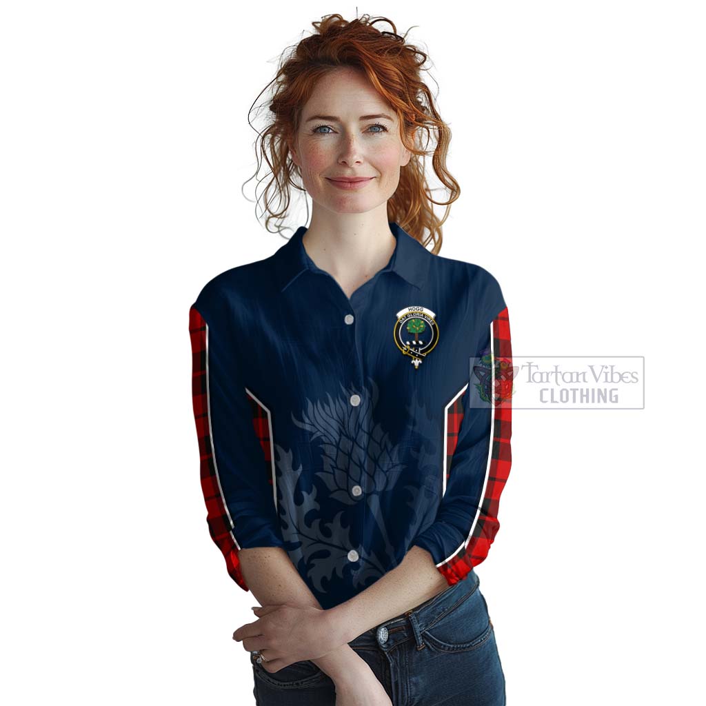 Tartan Vibes Clothing Hogg (Hog) Tartan Women's Casual Shirt with Family Crest and Scottish Thistle Vibes Sport Style