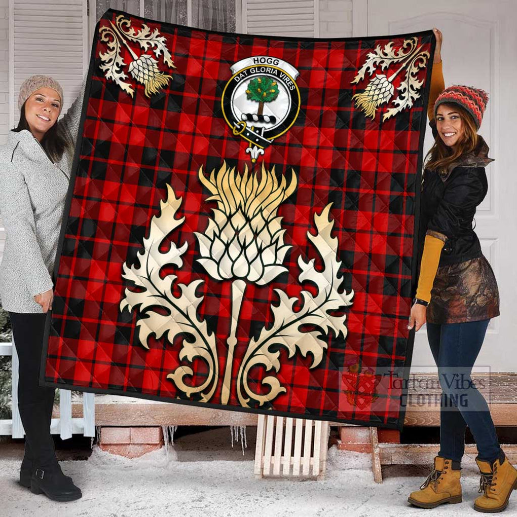 Tartan Vibes Clothing Hogg (Hog) Tartan Quilt with Family Crest and Golden Thistle Style