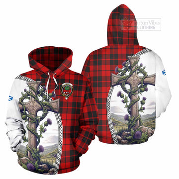 Hogg (Hog) Tartan Hoodie with Family Crest and St. Andrew's Cross Accented by Thistle Vines