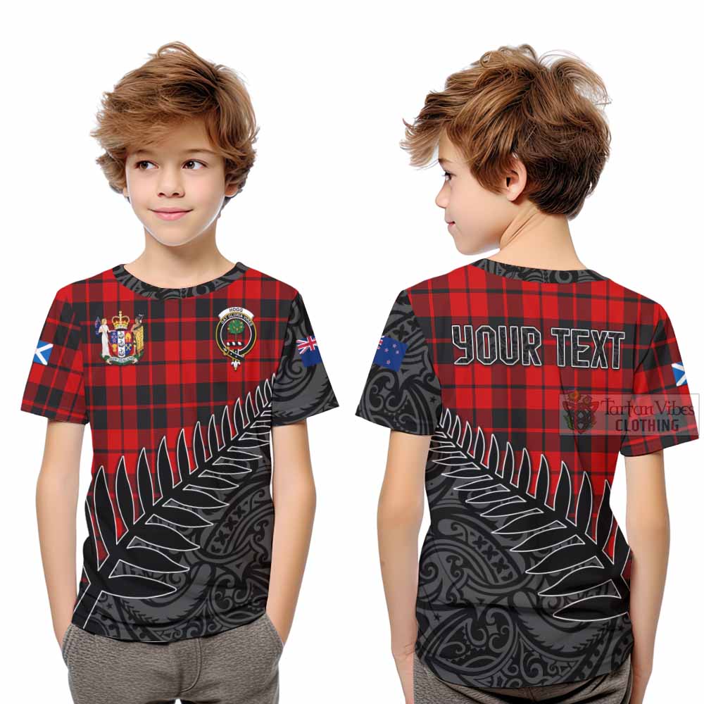 Tartan Vibes Clothing Hogg (Hog) Crest Tartan Kid T-Shirt with New Zealand Silver Fern Half Style