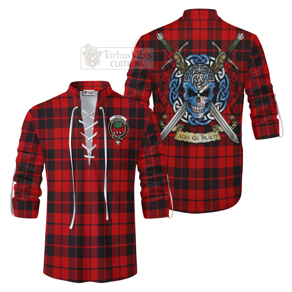 Tartan Vibes Clothing Hogg (Hog) Tartan Ghillie Kilt Shirt with Family Crest Celtic Skull Style