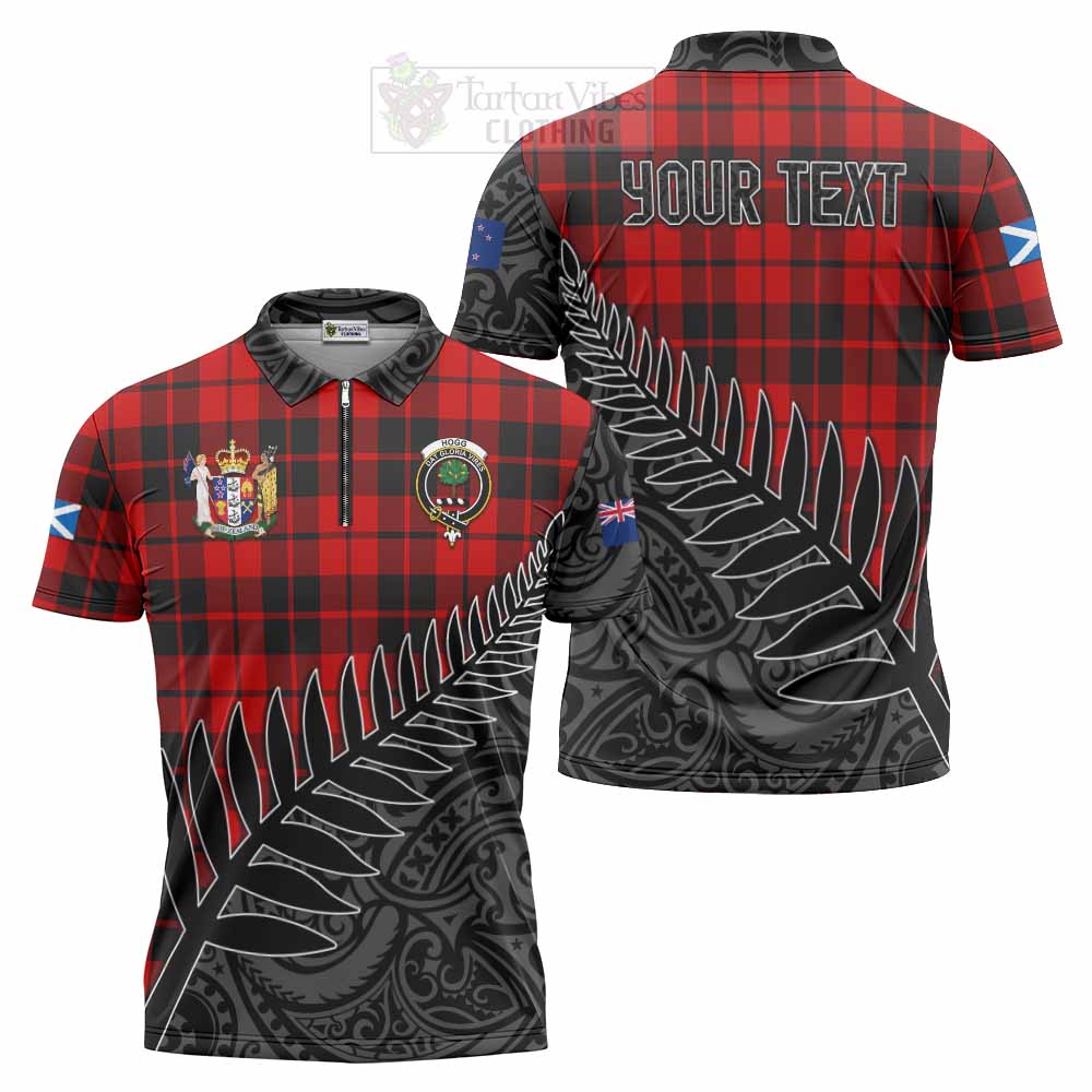 Tartan Vibes Clothing Hogg (Hog) Crest Tartan Zipper Polo Shirt with New Zealand Silver Fern Half Style