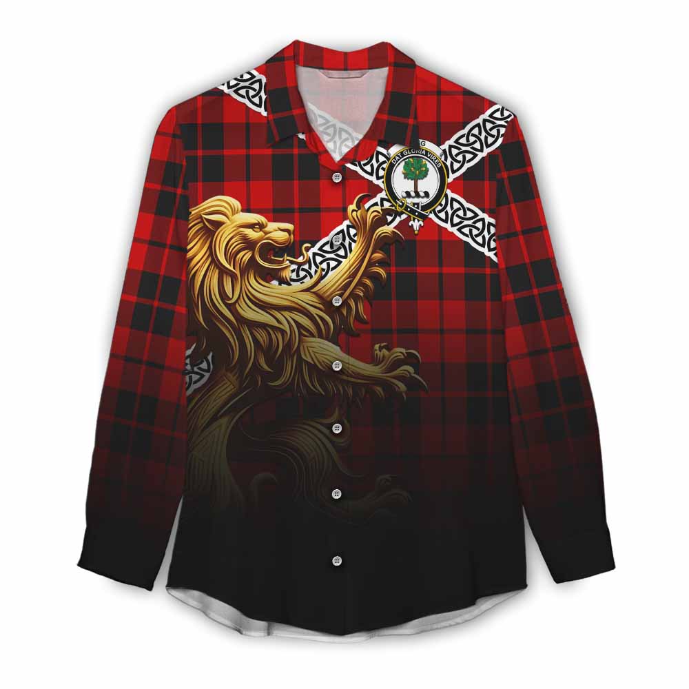 Hogg (Hog) Crest Tartan Women's Casual Shirt with Golden Lion Emblem Celtic Style Female - Tartan Vibes Clothing