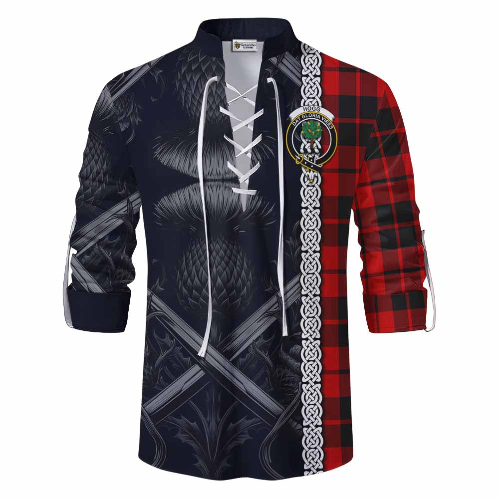 Tartan Vibes Clothing Hogg (Hog) Tartan Ghillie Kilt Shirt with Family Crest Cross Sword Thistle Celtic Vibes