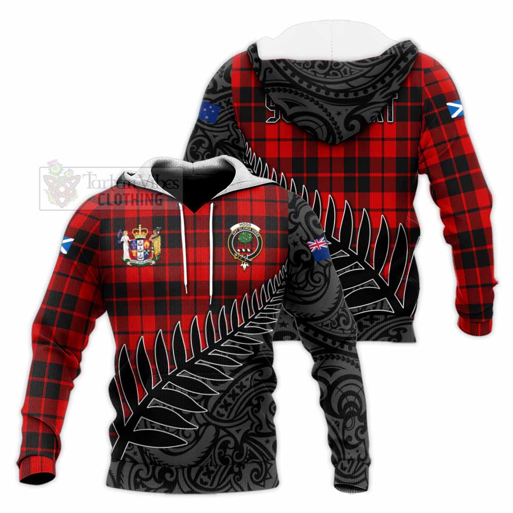 Tartan Vibes Clothing Hogg (Hog) Crest Tartan Knitted Hoodie with New Zealand Silver Fern Half Style