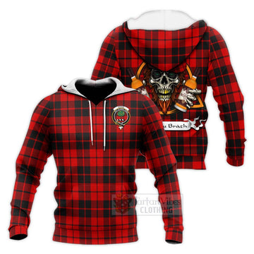 Hogg (Hog) Tartan Knitted Hoodie with Family Crest and Bearded Skull Holding Bottles of Whiskey