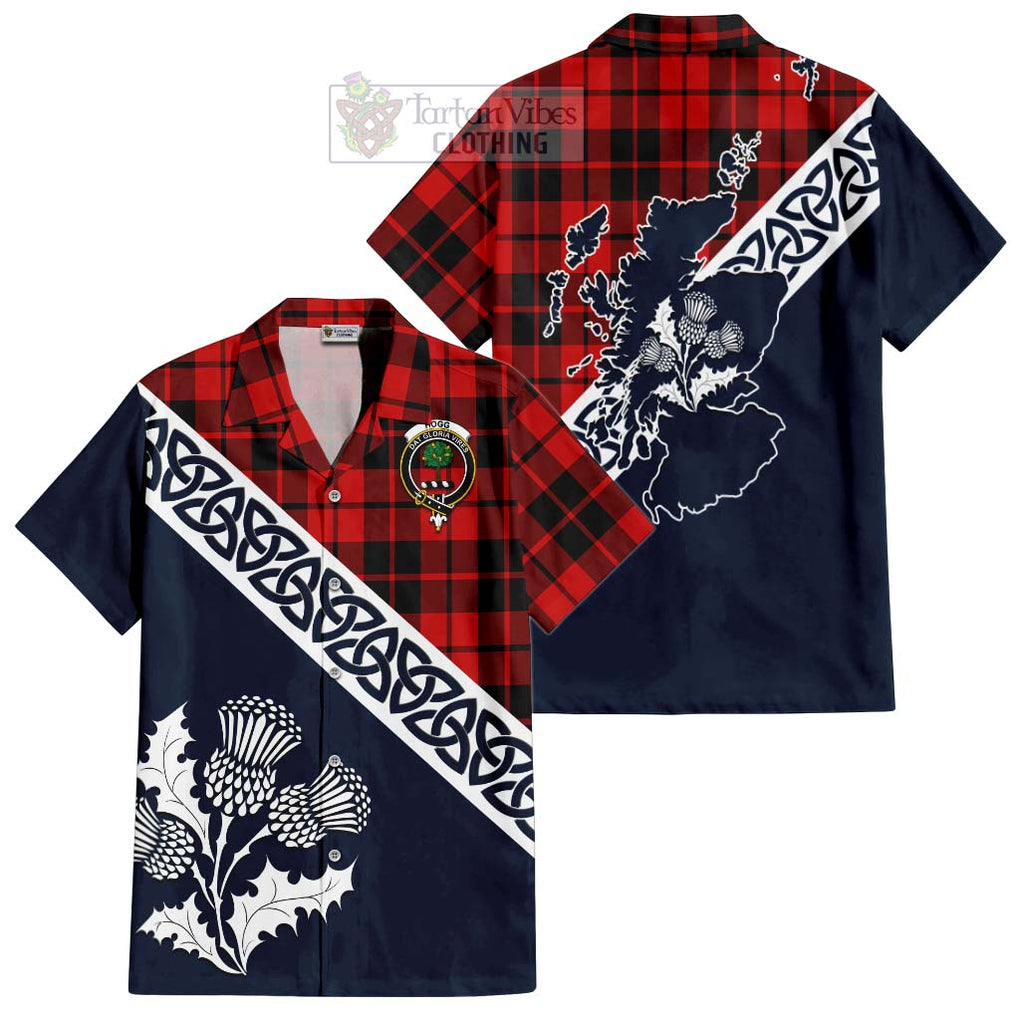 Tartan Vibes Clothing Hogg (Hog) Tartan Short Sleeve Button Shirt Featuring Thistle and Scotland Map