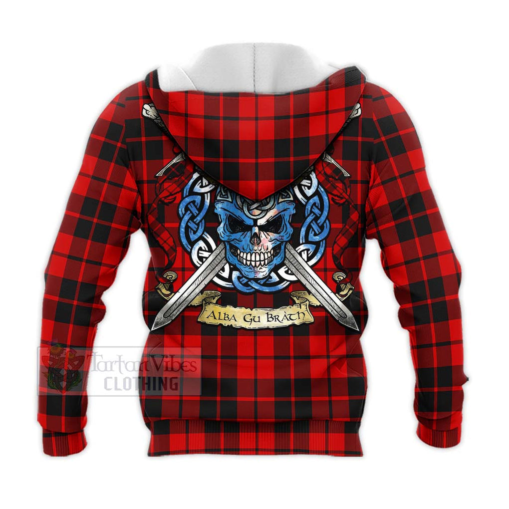 Tartan Vibes Clothing Hogg (Hog) Tartan Knitted Hoodie with Family Crest Celtic Skull Style