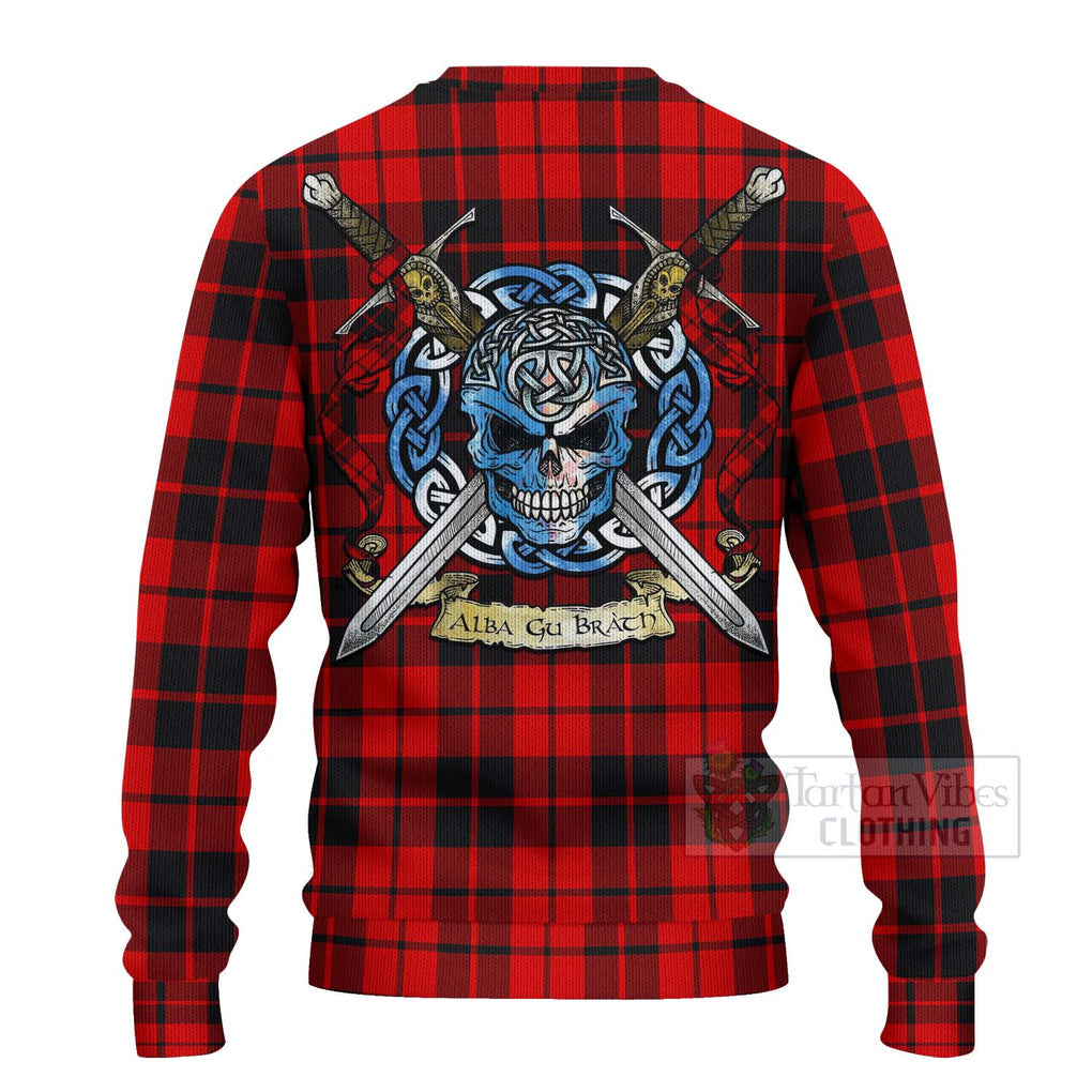 Tartan Vibes Clothing Hogg (Hog) Tartan Knitted Sweater with Family Crest Celtic Skull Style