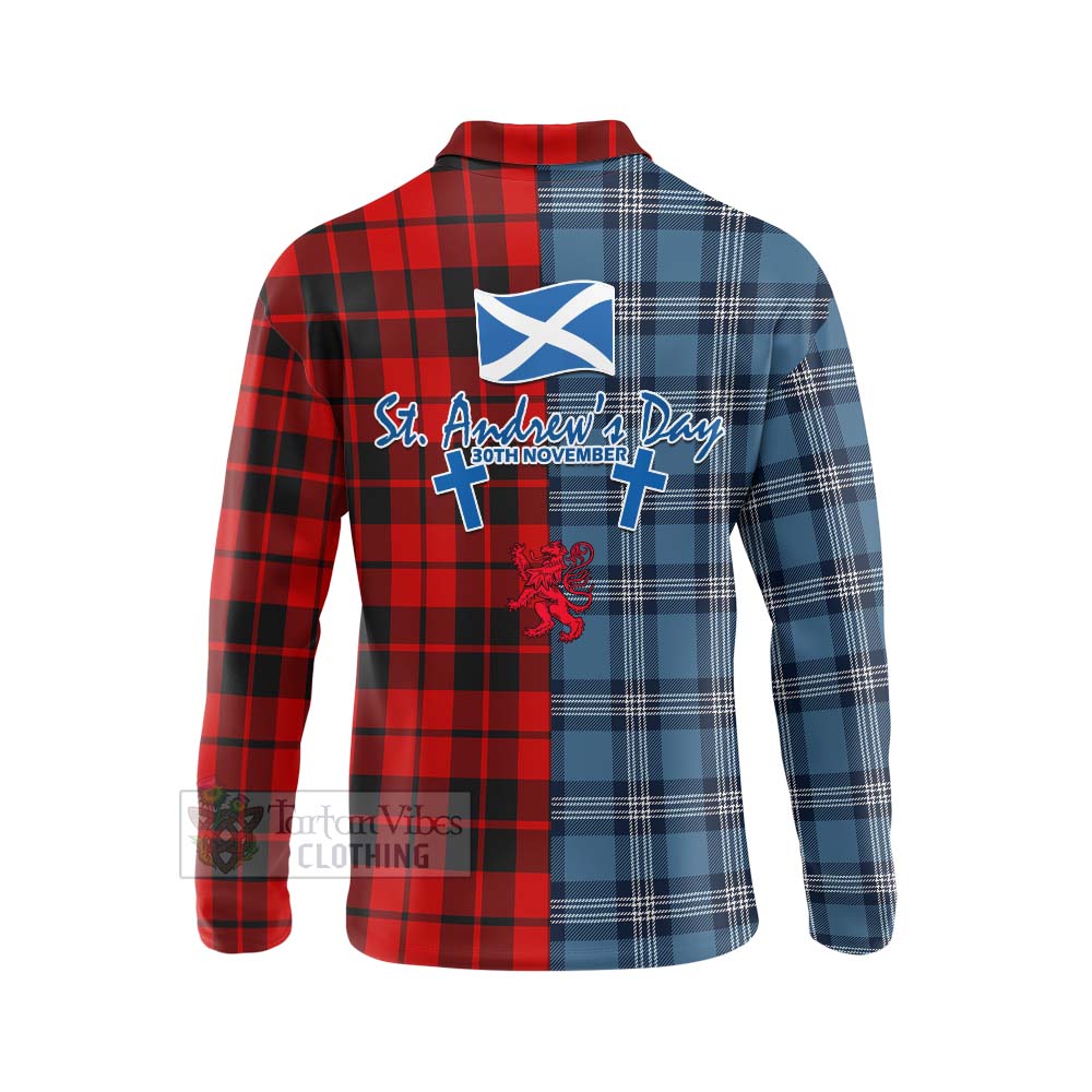 Tartan Vibes Clothing Hogg (Hog) Tartan Long Sleeve Polo Shirt Happy St. Andrew's Day Half Tartan Style