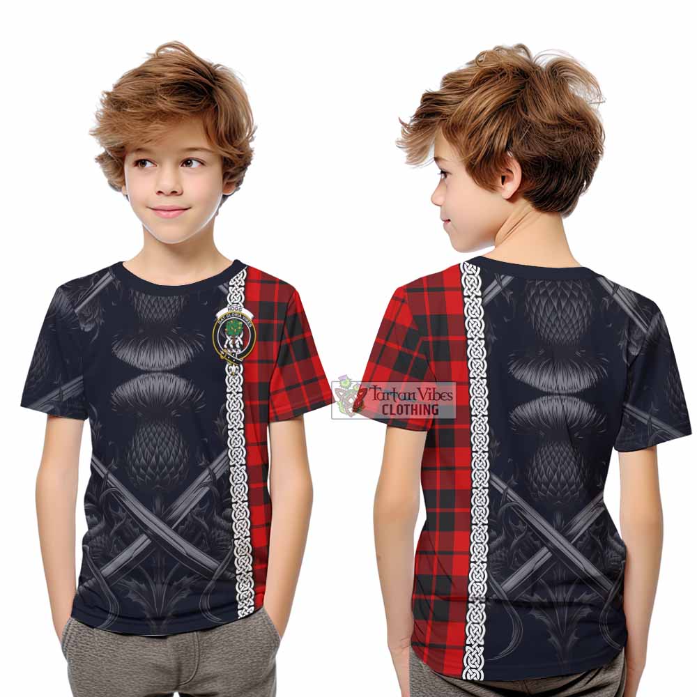 Tartan Vibes Clothing Hogg (Hog) Tartan Kid T-Shirt with Family Crest Cross Sword Thistle Celtic Vibes