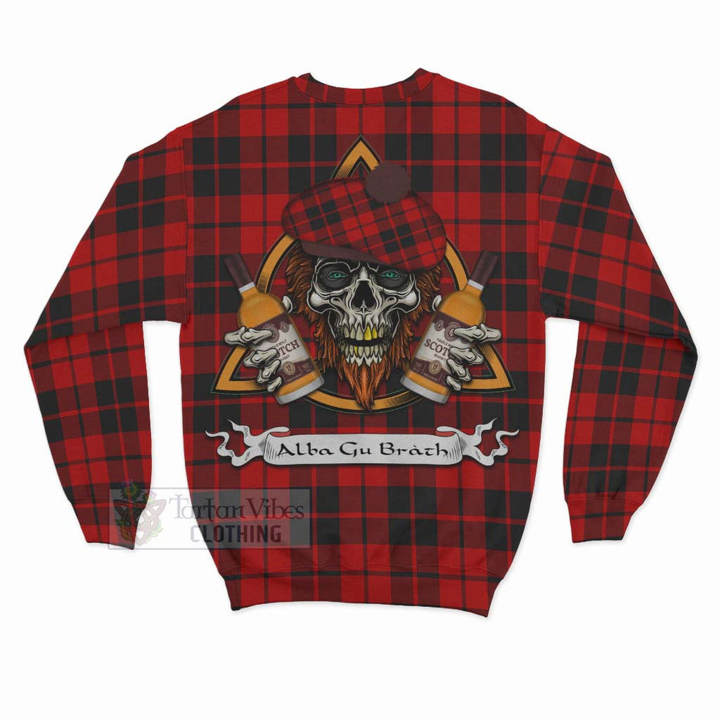 Tartan Vibes Clothing Hogg (Hog) Tartan Sweatshirt with Family Crest and Bearded Skull Holding Bottles of Whiskey