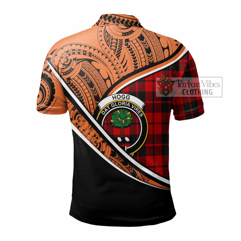 Tartan Vibes Clothing Hogg (Hog) Crest Tartan Polo Shirt with Maori Tattoo Style - Orange Version