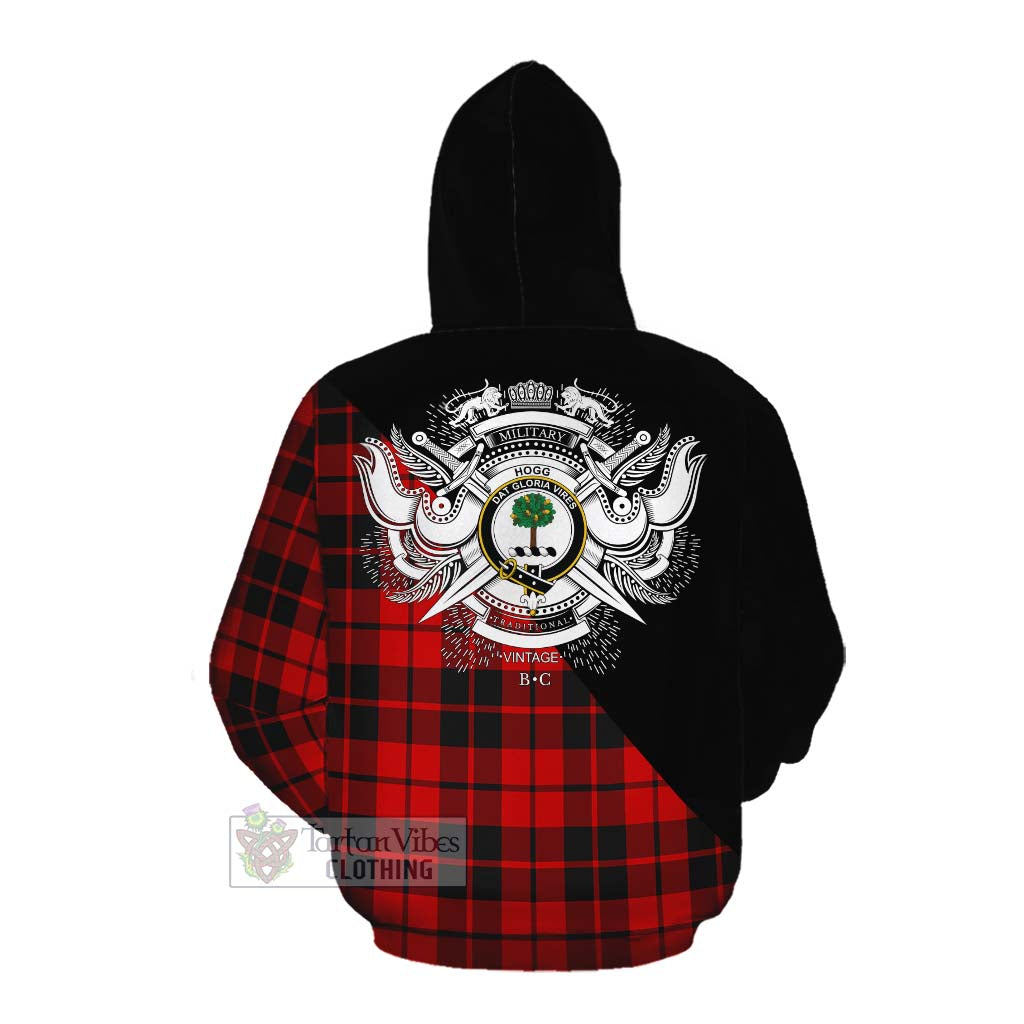 Tartan Vibes Clothing Hogg (Hog) Tartan Cotton Hoodie with Family Crest and Military Logo Style