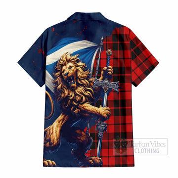 Hogg (Hog) Tartan Family Crest Short Sleeve Button Shirt with Scottish Majestic Lion