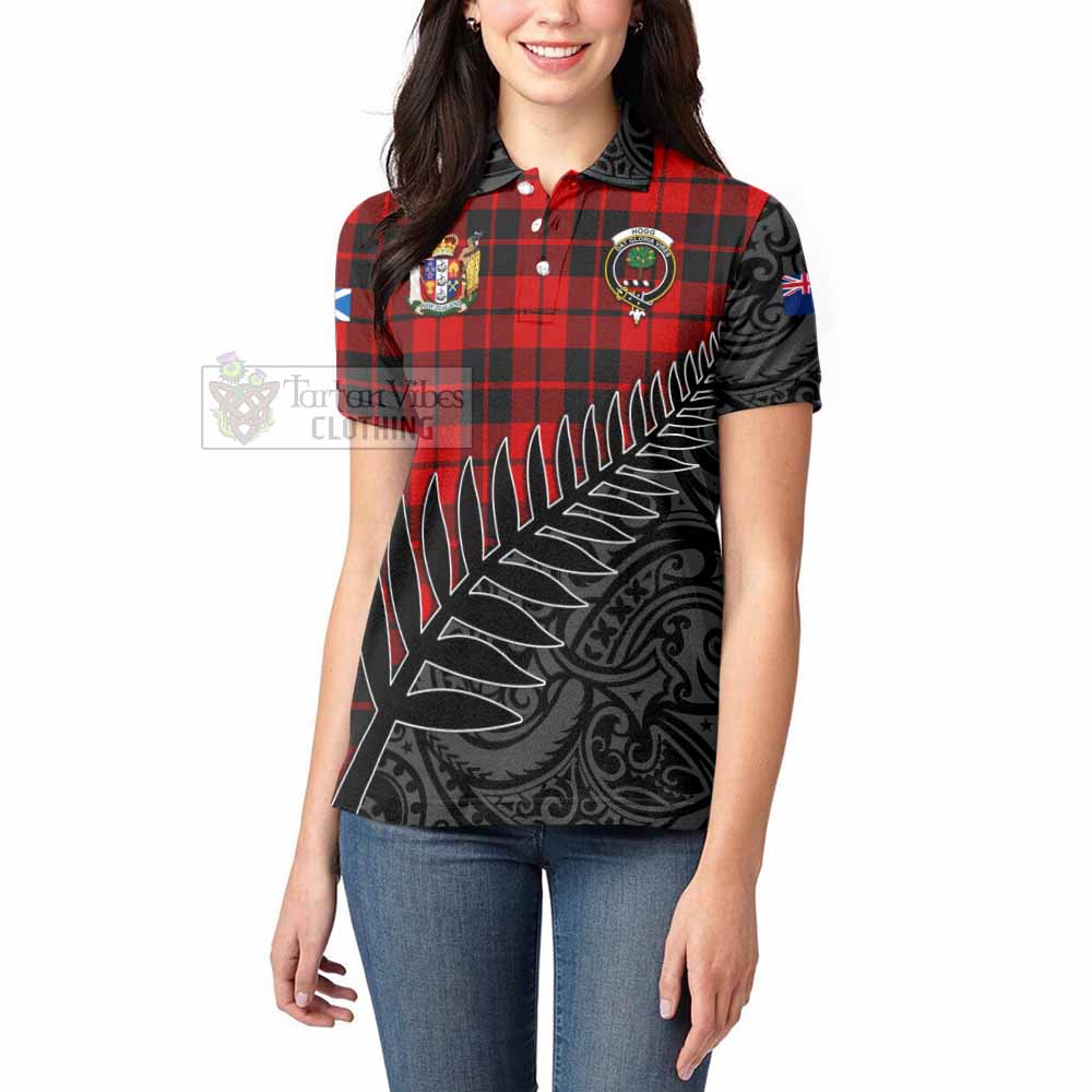 Tartan Vibes Clothing Hogg (Hog) Crest Tartan Women's Polo Shirt with New Zealand Silver Fern Half Style