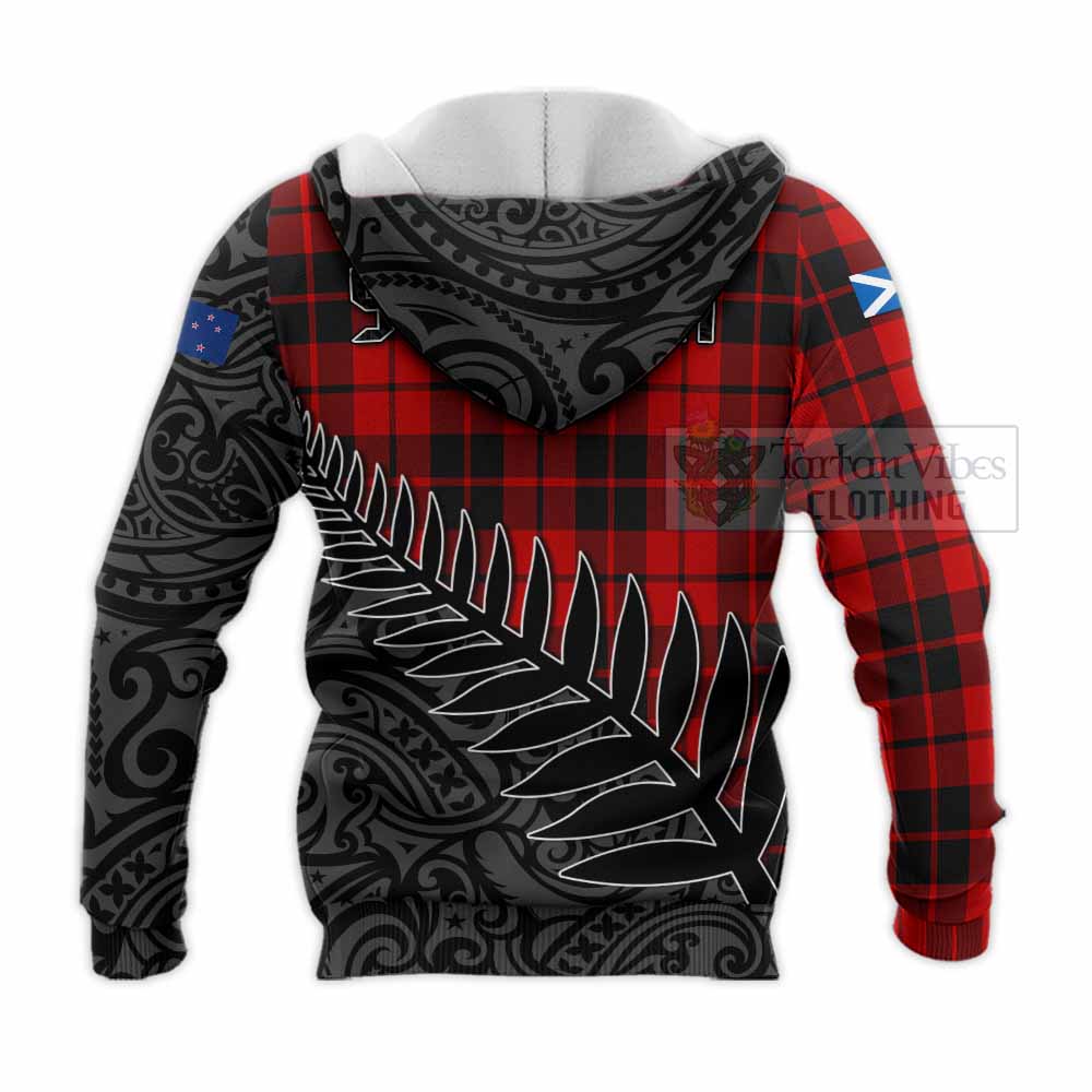 Tartan Vibes Clothing Hogg (Hog) Crest Tartan Knitted Hoodie with New Zealand Silver Fern Half Style